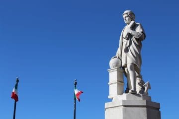 sky, statue, architecture, outdoors, christopher columbus, columbus, baltimore, italian flag, marble, nature, little italy, blue sky