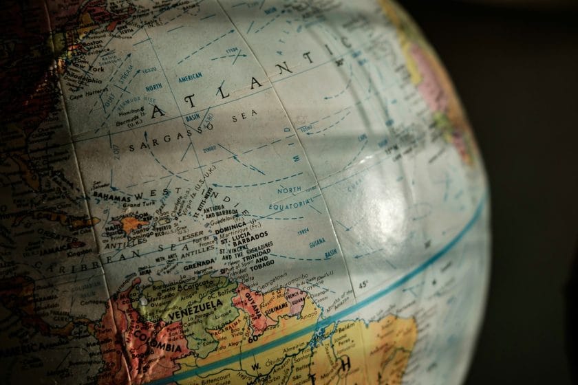 selective focus photo of Atlantic ocean map