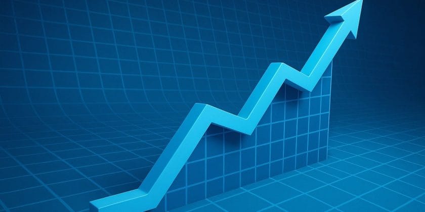 growth, arrow, upward, trend, success, finance, chart, blue, business, progress, increase, development, graph, statistics, market, achievement, rise, data, investment, future, ai generated