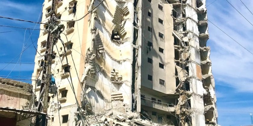 a large building that has been torn down