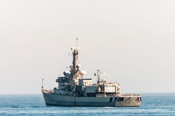 A large boat in the middle of the ocean