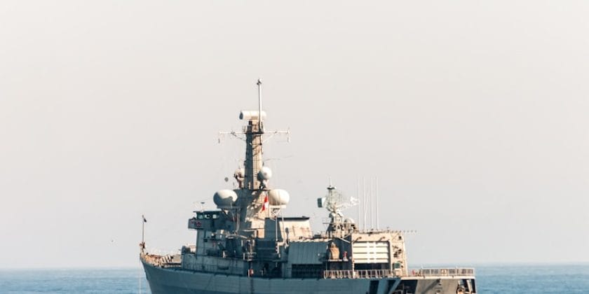A large boat in the middle of the ocean