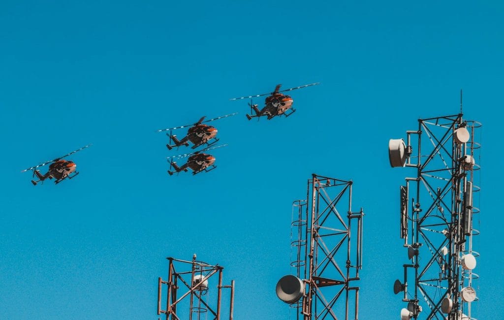 helicopters and signal towers